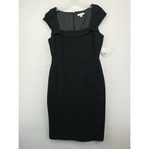 NEW YORK & COMPANY WOMENS DRESS BLACK 6 CAP SLEEVE SQUARE NECK LINED FITTED